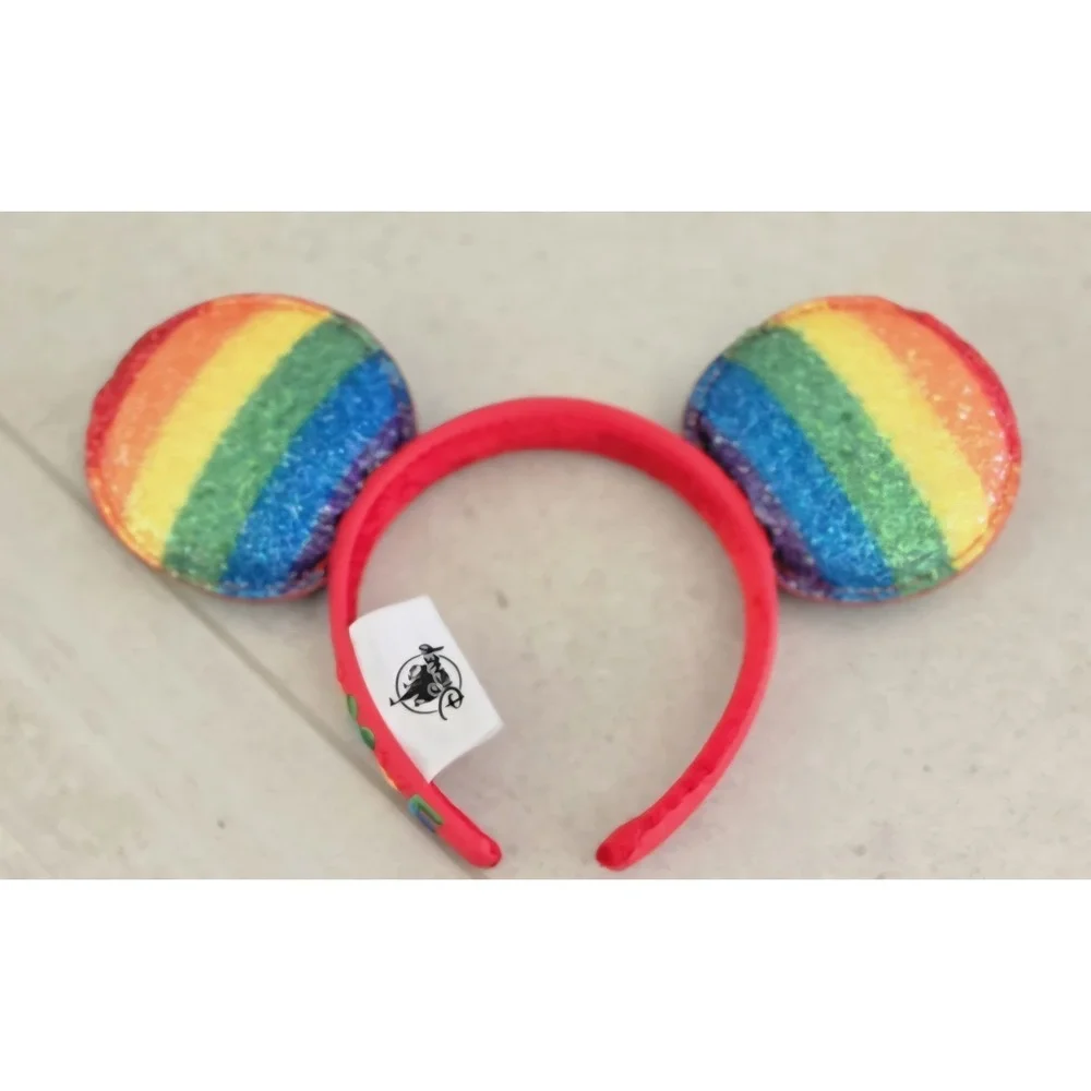 Disney Parks Rainbow Glitter Pride Mickey Mouse Ears Headband LOVE spelled‎ Out